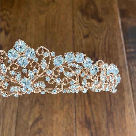 Rose Gold Tiara w/ Crystals - Picture 2 of 6